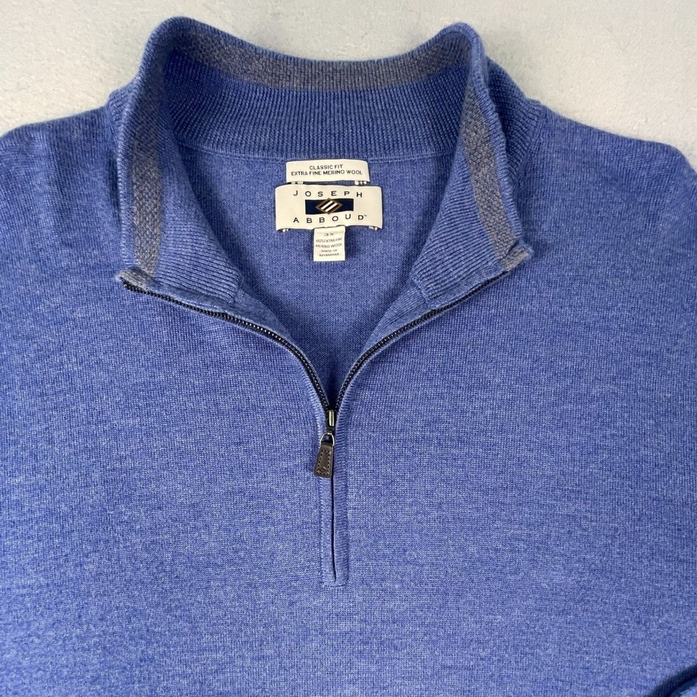 Joseph Abboud Sweater Mens 3X Blue Extra Fine Merino Wool Quarter Zip Classic - Picture 2 of 10